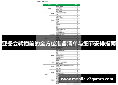 亚冬会转播前的全方位准备清单与细节安排指南